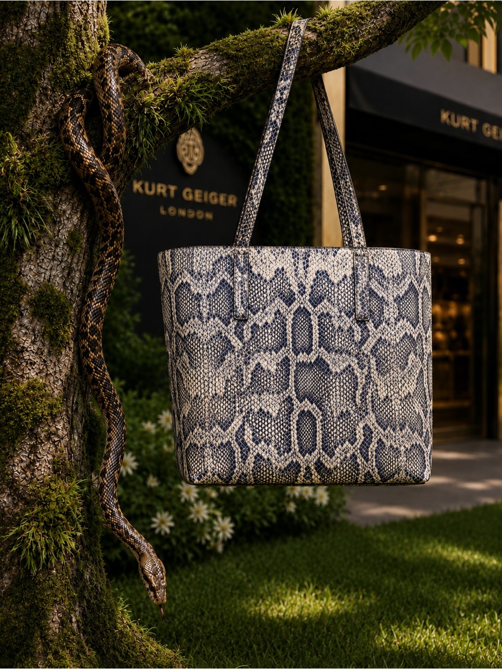Kurt Geiger Snake-Print Tote in Black and Cream also comes with dust Bag